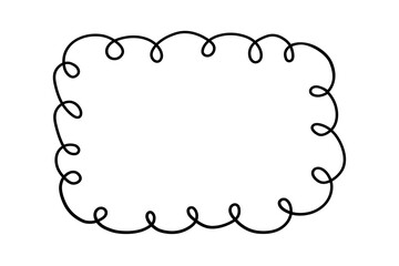 Doodle rectangle and oval looped frame. Hand drawn scalloped edge rectangle and ellipse shape. Simple label form. Flower silhouette lace frame. Vector illustration isolated on white background.