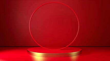 Generative AI : Red podium platform for product presentation