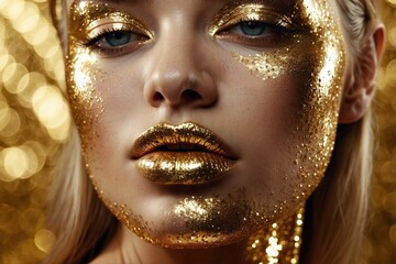 Golden Shimmer Makeup for Beautiful Young Woman