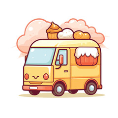 kawaii ice cream truck vector illustration