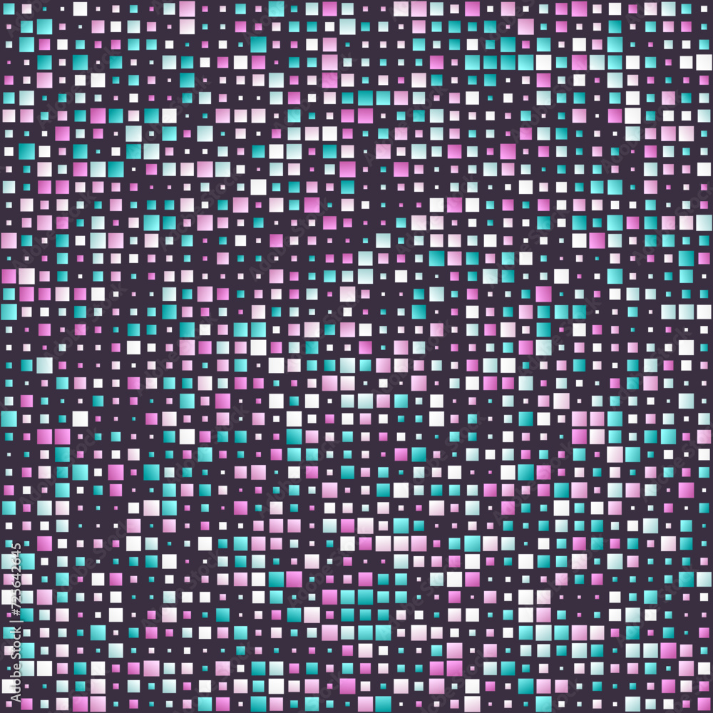 Poster abstract pattern. gradiented squares in multiple colors. muted purples, teal, and dark gray. captiva