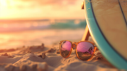 Fototapeta na wymiar Sunglasses on the beach sand.