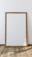 Generative AI : White frame mockup on vintage wooden bench