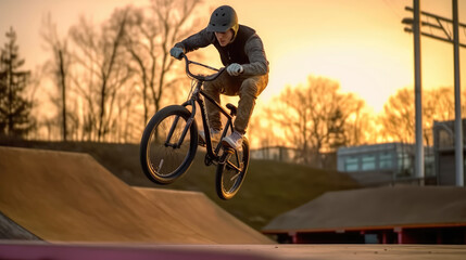 Obraz premium Teenage bmx BMX rider in action at skatepark