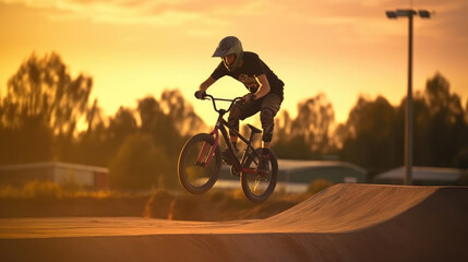 Teenage bmx BMX rider in action at skatepark © redflower