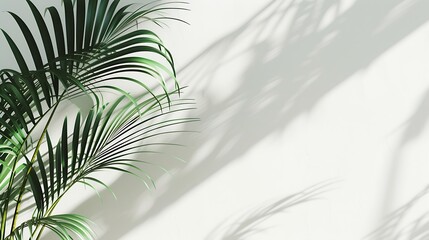 Generative AI : Tropical palm leaves with shadows on white concrete wall abstract blurred tropical background.