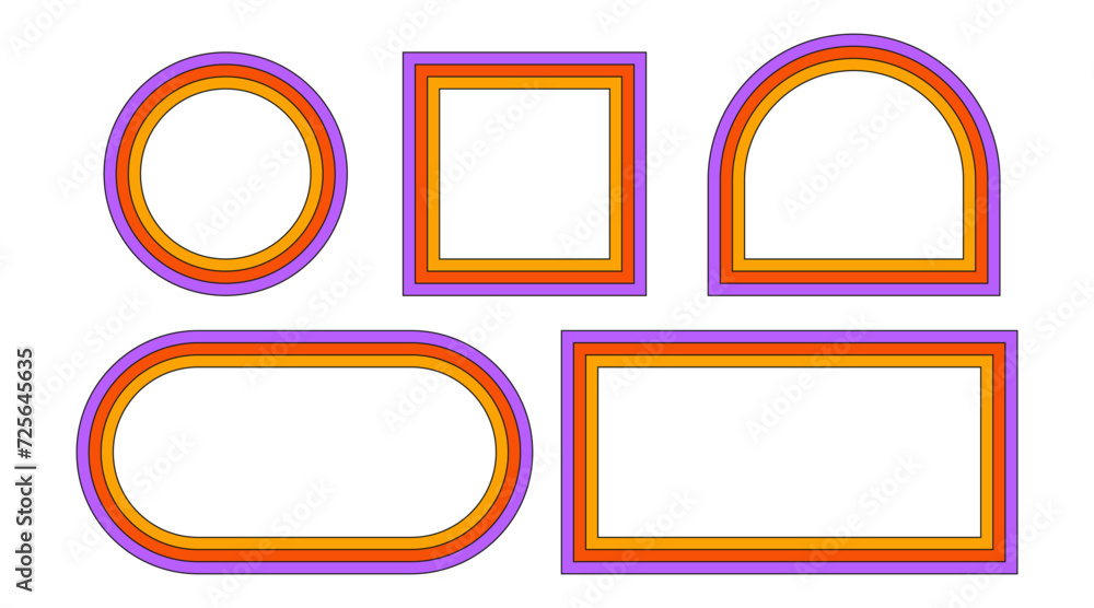 Aufkleber groovy rainbow frames in 1970s hippie style. psychedelic retro borders. text box funky 70s. good vib