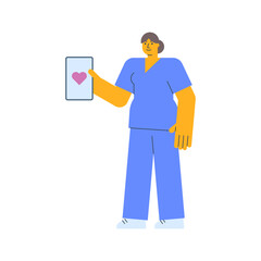 Nurse holding tablet with picture heart and smiles