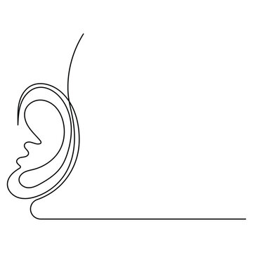 recommend clip art: Continuous single line art drawing of human ear outline vector illustration