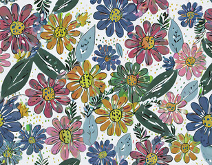 Seamless pattern with colorful pattern of abstract flowers