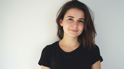 Generative AI : Portrait of beautiful natural brunette woman, smiling and looking in camera