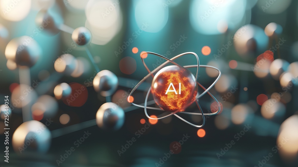 Poster artificial intelligence icon in digital heartbeat line with blurred background and copy space