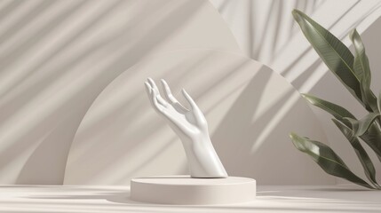 Elegant female hand gesture white sculpture, woman accessories art jewelry background