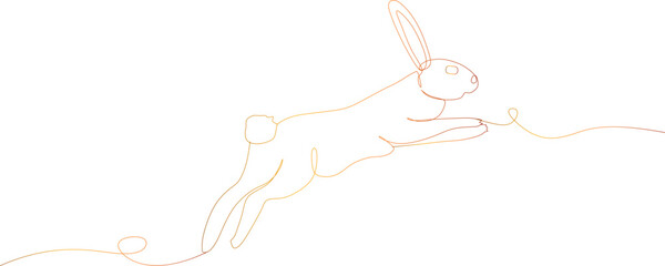 Continuous one line drawing of Easter Bunny. Cute rabbit  with ears in simple minimalistic style for spring deettesign greeting card and web banner. Editable stroke. Linear Vector illustration