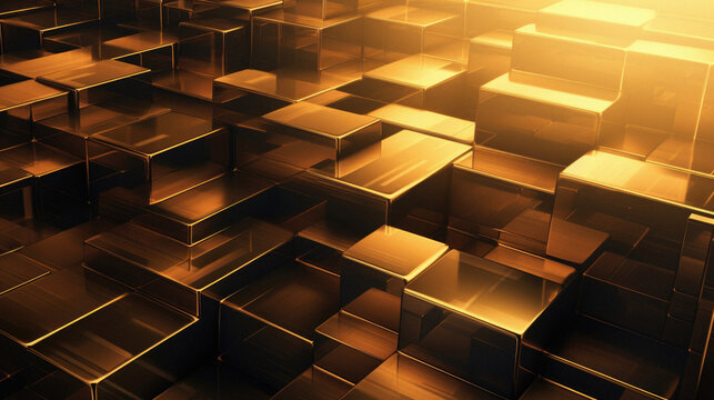 Of golden cubes in space. Futuristic background .