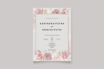 wedding invitation template set with dusty brown floral frame watercolor background Premium Vector	
