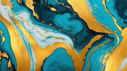 Majestic Yellow Teal and golden gilded marble background