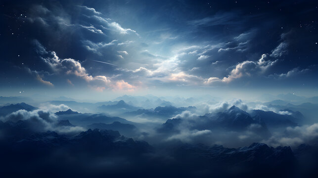 Universe background HD 8K wallpaper Stock Photographic Image,,
Flying over deep night clouds with moonlight