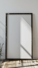 Generative AI : White frame mockup on vintage wooden bench