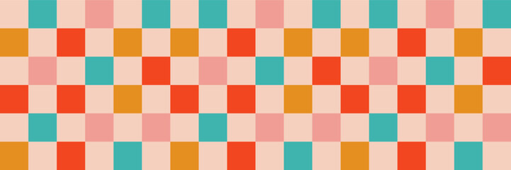 Retro Groovy Christmas festive winter holidays seamless pattern digital paper repeating background for wrapping paper, stationery, fabric, wallpaper. Red, green, pink, and gold colors