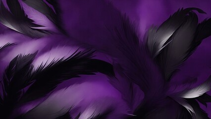 Fototapeta premium Stylish Black and Purple Soft Feathers Background