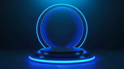 Generative AI : Podium light hologram tech technology background portal circle cyberpunk effect digital