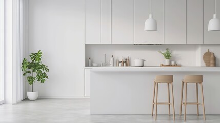 Generative AI : classic minimalist kitchen in white and beige colors