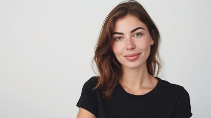 Generative AI : Portrait of beautiful natural brunette woman, smiling and looking in camera