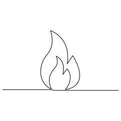 Fire continuous one line art drawing flame shape, gas icon, bonfire outline vector illustration

