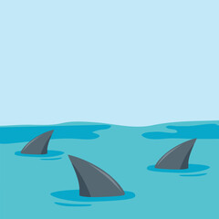 Group of dangerous marine animals shark fin