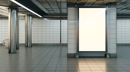 Generative AI : Blank mock up for vertical poster advertising; 6 sheet digital display in MRT station; OOH out of home template. - Powered by Adobe