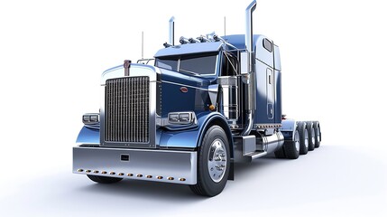 Generative AI : America semi truck American trailer haul 3d highway art paint silver blue chrome modify powerful
