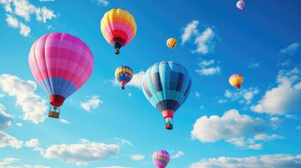 Fototapeta premium Illustration flying colourful balloons in blue sky raster