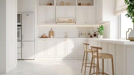 Generative AI : classic minimalist kitchen in white and beige colors