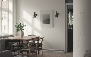 Mock up poster frame in modern interior background.