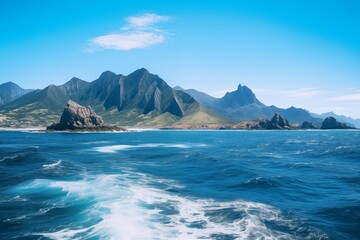 A large lake surrounded by mountains reflects the sky and clouds