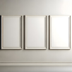 A wall decorated with empty picture frames