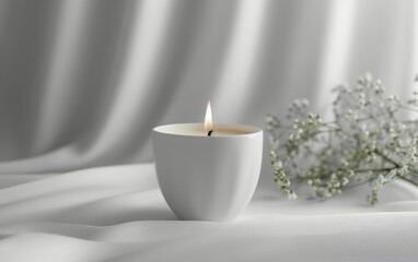 Decoration, hygge and aromatherapy concept - aroma reed diffuser, burning candle, branches of eucalyptus populus and perfume on table at home.