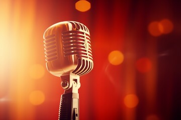 A close-up microphone with radial lighting background