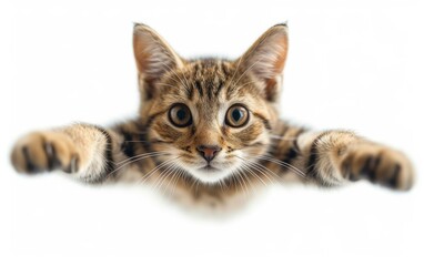 A jumping cat isolated on white background.