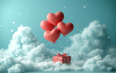 Fototapeta na wymiar Gifts with heart-shaped balloons for Valentine's Day.