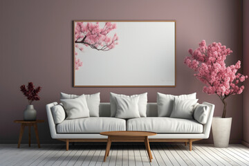 Experience the simplicity of design with a blank canvas in your living room. Visualize an empty frame in a simple mockup, allowing you to personalize your space with ease and style.
