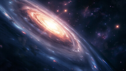 Fototapeta premium Cosmic Background with a Close-Up View of a Galaxy, Nebula, and the Radiance of Stars, Creating an Immersive Celestial Scene with Stunning Cosmic Detail