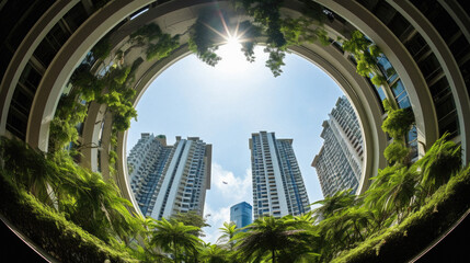 Fototapeta na wymiar Beautiful view of skyscrapers and green nature in the city