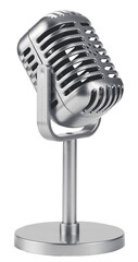 silver chrome retro style microphone isolated clipping path  on white background.