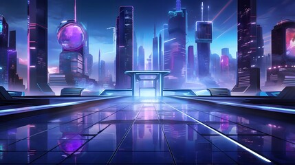 Futuristic city with a bridge on the background of the night city