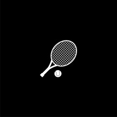 Tennis racket and tennis ball icon isolated on dark background