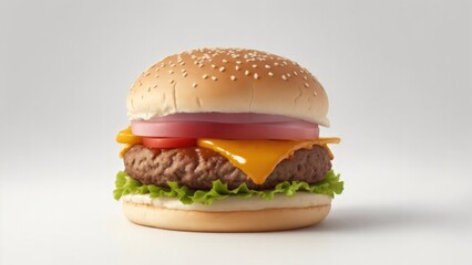 Delicious cheeseburger on white Background