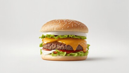 Delicious cheeseburger on white Background