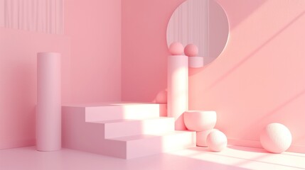 Display podium design for mock up and product presentation pink color scene